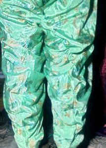 Women's Mint Green Floral Printed Satin Patiala Sa