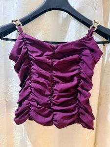 Purple Ruched Chain Strap Crop Top
