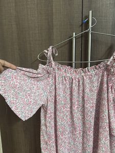 Pink Floral Cold Shoulder Top