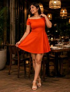Off-Shoulder Orange Flare Dress