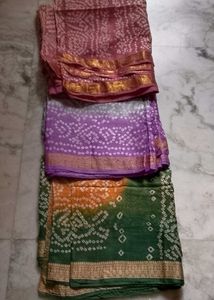 Brand New bandhani cotton silk saree set
