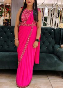 🔥Ready to wear hot pink saree with belt 🥰
