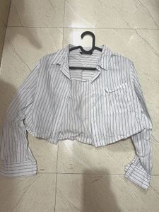 Striped Cropped Button-Up Shirt
