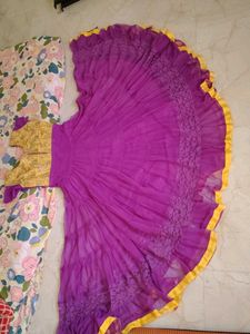 Girls Purple &amp; Yellow Anarkali Suit Set