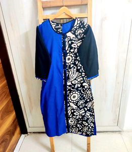 Blue &amp; Black Printed Kurta size-34