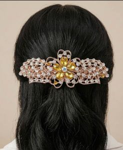 Two Elegant Gold and Silver Crystal Hair Clips