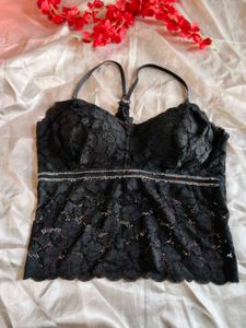 Black Lace Bralette with Rhinestones