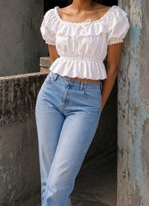 White Ruffled Off-Shoulder Peplum Top