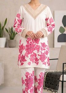 Charming Pink Floral Cotton Tunic/Kurta Set