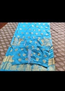 Blue Silk Saree with Gold Border