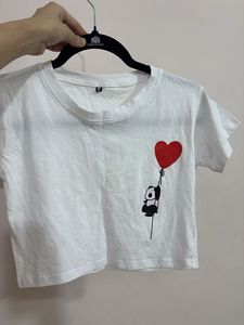 Cute Panda Heart Balloon Crop T-Shirt