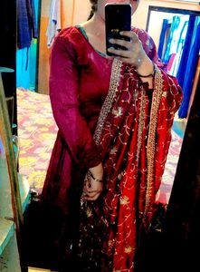 New Elegant Maroon Anarkali with Dupatta