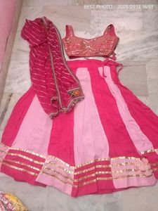 Pink Striped Lehenga Choli Set