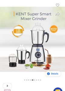 Kent Mixer Grinder Unused With 3 Jars