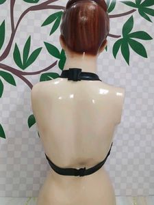 (100)Strappy Faux Leather Bra Top