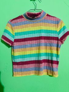 Vibrant Striped Mock Neck Top
