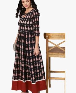 Black Printed Floor Length Anarkali Dress