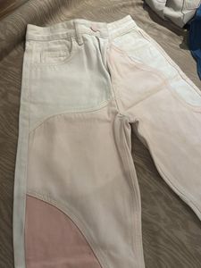 BERSHKA Patchwork High Waist Ombre Pink Jeans