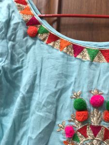 Festive Blue Embroidered Kurta
