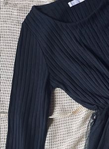 Elegant Black Long Sleeve Mini Dress