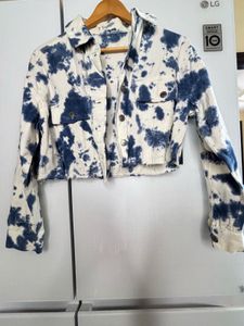 Oversized Tie-Dye Denim Cropped Jacket