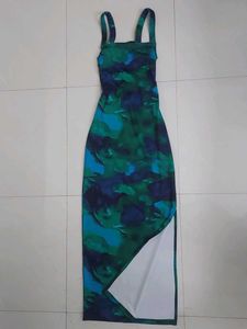 newme green abstract criss cross back slit