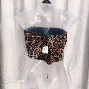 Leopard Print Ruched Tube Top