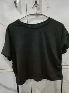 Black Ruched Drawstring T-Shirt