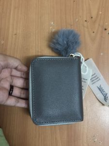Chic Grey Wallet with Pom  Ch