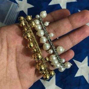 Elegant Pearl &amp; Gold Tone Bangles
