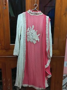 Elegant Peach and White Ethnic Outfit