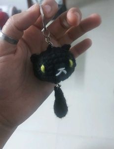 Cute Crochet Black dangling Cat Keychain