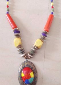 Multicolor Beaded Necklace with Pendant