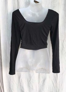 Chic Black Ruched Cut-Out Top