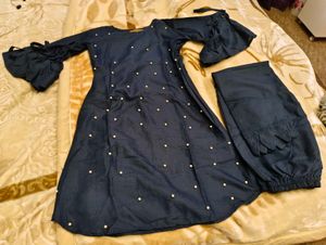 Navy Blue Kurta Set with Pearls