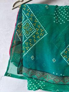 Beautiful Green Red &amp; Yellow Bandhani Print Ethnic