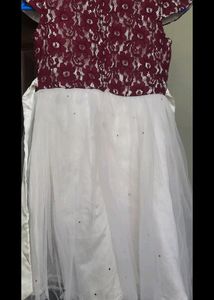 Burgundy &amp; White Party Dress Frock For Girls