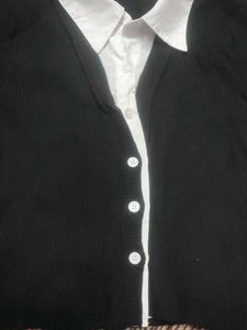 Chic Black Collared Button-Up Top