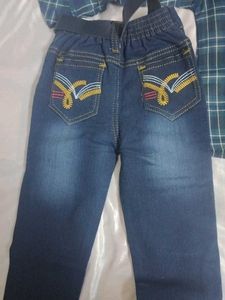 Boys Plaid Shirt and Denim Jeans Set with belt