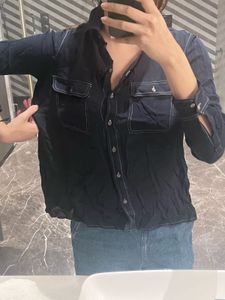 Navy Blue Long Sleeve Button-Up Shirt