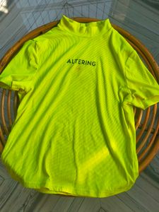 Neon Green Mock Neck T-Shirt