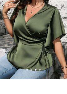 Satin Wrap Top with Flutter Sleeves
