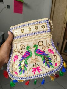 Embroidered Peacock Clutch Bag