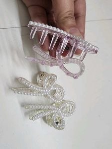Pearl Bow Hair Claw Clips - Set of 3