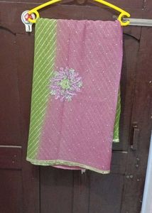 Elegant Pink &amp; Green Embroidered Saree