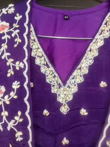 Beautiful Purple Embroidered crop top with plazo j