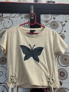 Sparkly Butterfly Lace-Up Tee