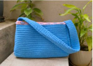 Handmade Crochet Blue Shoulder Bag