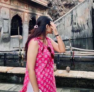 Pink Printed Cotton Kurta