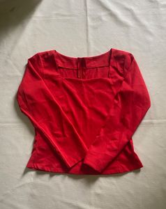 Chic Red Square Neck Long Sleeve Top